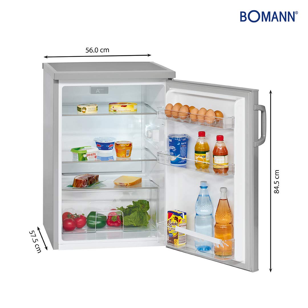 Bomann® Kühlschrank ohne Gefrierfach | Energieklasse D | 85cm | leise 39dB | 3 Ablagen | Türanschlag wechselbar | 133L | Kühlschrank klein mit Gemüsefach | Standardkühlschrank | VS 2195.1 inox