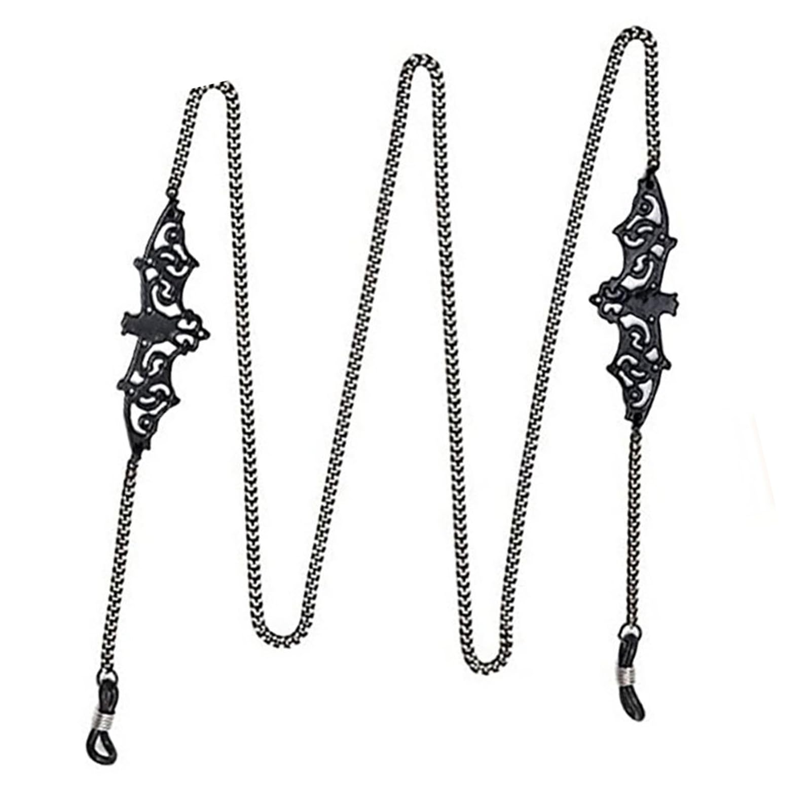 Pitadue Women's Silver Black Bat Halloween Glasses Chain Eyeglasses Cord Strap Eyeglass Chain Holder Cord For Eyeglasses Bat And Spiders Themed