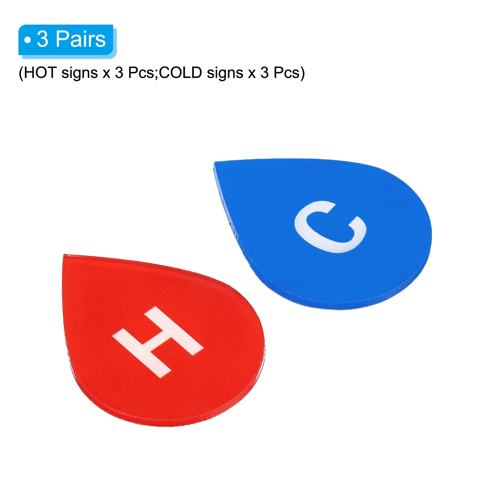 PATIKIL Self Stick C/H Water Label, 3 works/6 Pack Acrylic Drop Shape Hot/Cold Sticker Signs for Faucets Sinks Red/Blue - Image 3