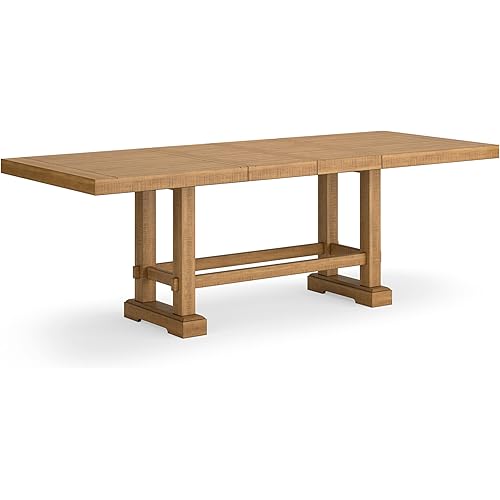 Signature Design by Ashley Havonplane Rustic Distressed Counter Height Dining Extension Table with Removable Center Leaf and Double Trestle Base, Light Brown