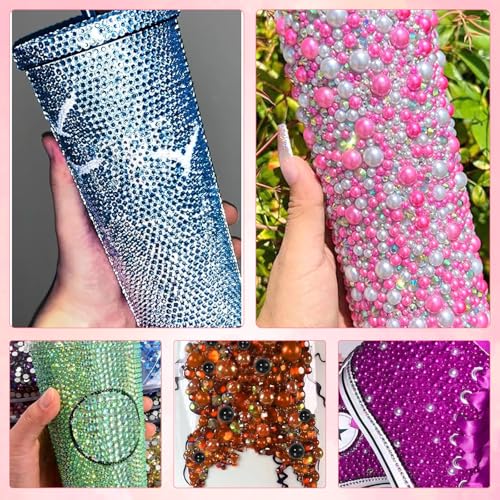 Image of 9000Pcs Flatback Pearls for Crafting, Pink Yellow Half Nail Pearls and Gems, 3-8mm Green Blue Purple Color Half Round ABS Flatback Pearl Gems Bedazzling for Nails Art Crafts Shoes Clothes Bags