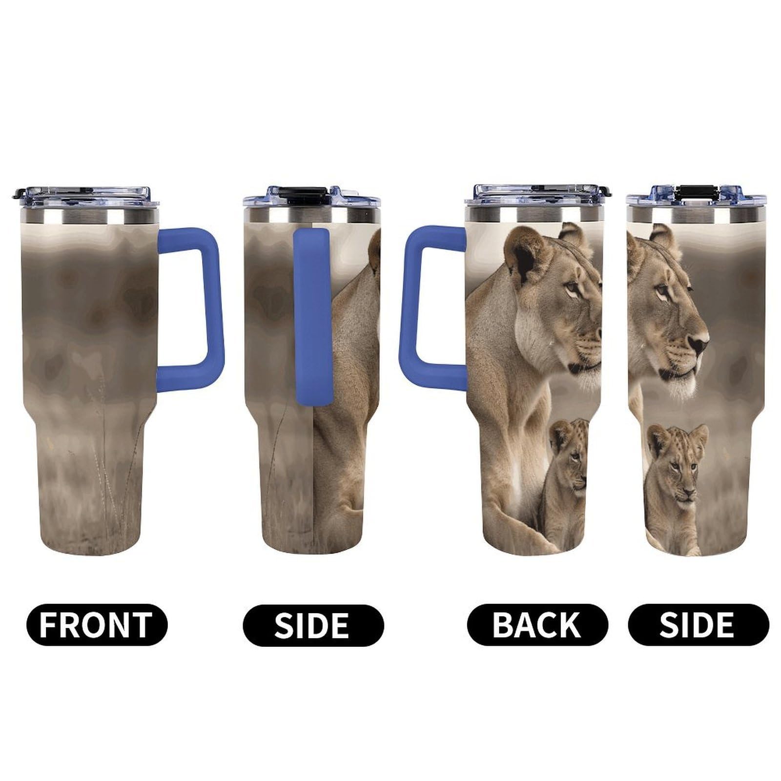 Autobecher aus 304 Edelstahl, Löwin mit Cub Tumbler mit Strohhalm und auslaufsicherem Deckel, großes Fassungsvermögen, vakuumisolierter Reisebecher für Auto-Becherhalter, 1,2 l