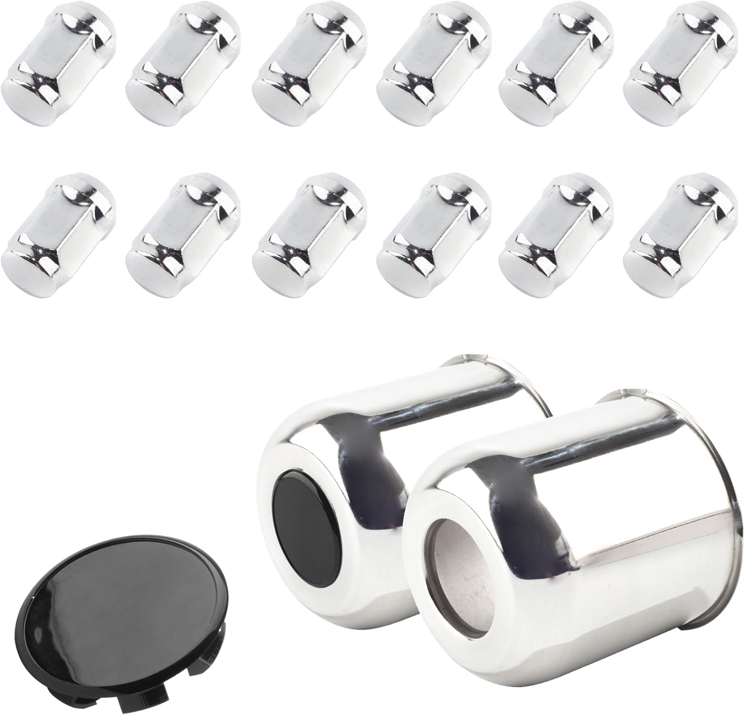 2-Pack Trailer Push Through Center Caps and Wheel Lug Sets - 3.19in Wheel Center Caps Chrome Wheel Cover Stainless Hub Cap with 12 Chrome Capped Stainless Steel 1/2-20 Lug Nuts for Truck RV