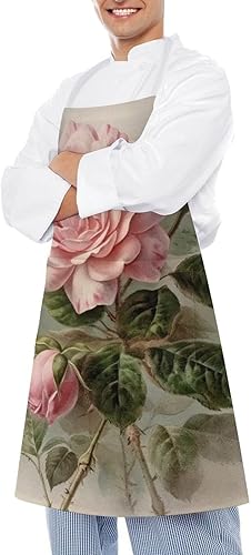Miniatura 4 de Personalized Vintage Beautiful Rose Adult Apron, Kitchen Cooking Aprons for Woman Man, Adjustable Bib Apron with Pocket for Baking, BBQ Crafting