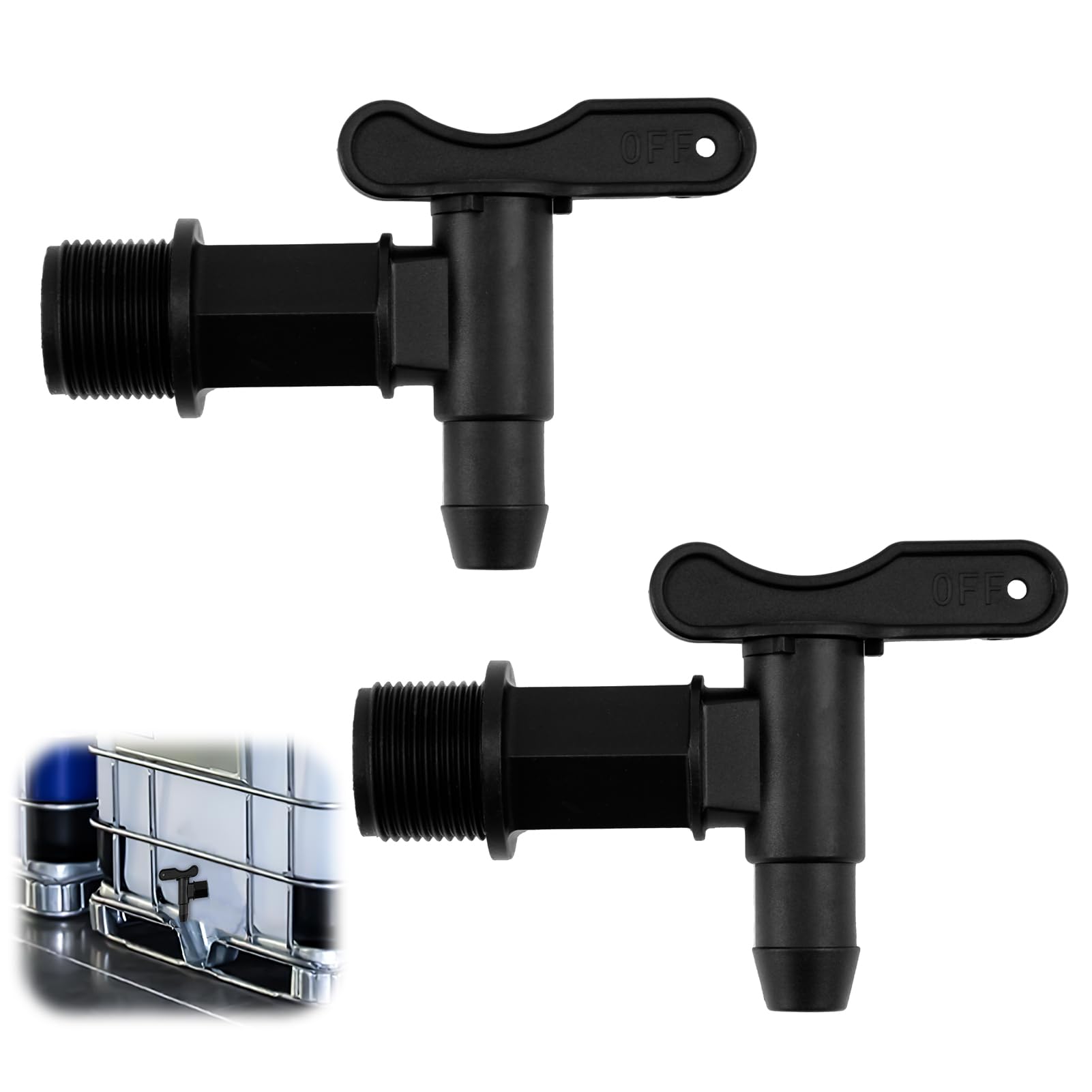 Pack of 2 Plastic Outlet Tap for Water Butt with Waterproof Band, Water Butt Tap 3/4 Inch Adapter, Use in Garden and Household