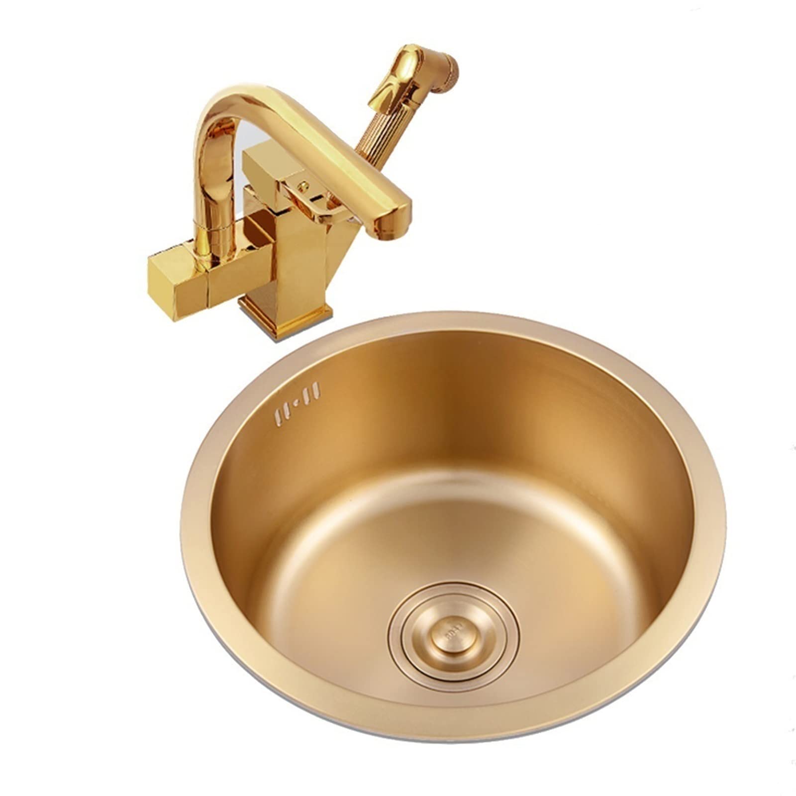 Évier rond doré 40x40 cm et évier simple sous comptoir avec robinet douchette