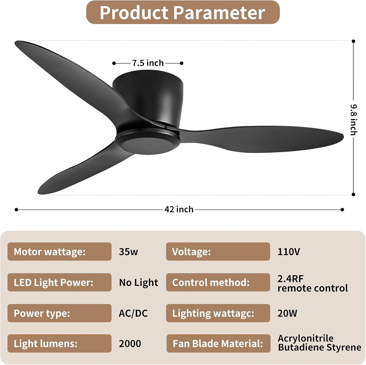 Ceiling Fans No Light with Remote Control Flush Mount 42 Inch Black Low Profile Ceiling Fan Without Lights for Bedroom Kitchen Living Room Outdoor Indoor 6 Speed Reversible DC Motor FCC - Image 7