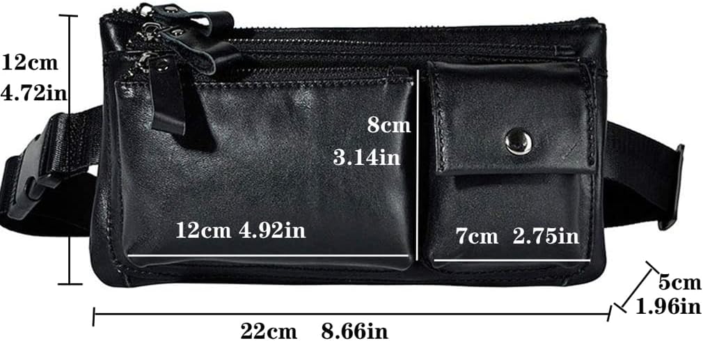 KPYWZER Vintage Leather Waist Bag Fanny Pack for Men Women Hip Bum Bag Belt Slim Cell Phone Purse Wallet Vintage Retro Crossbody Sling Pouch Black