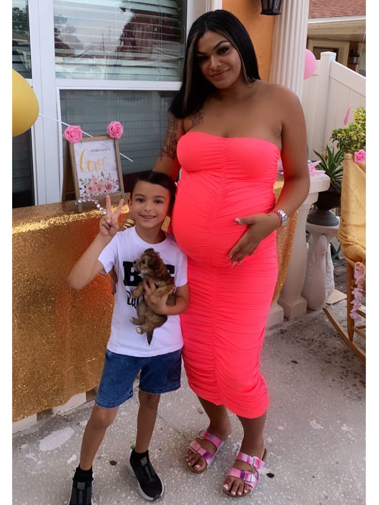 BEAGIMEG Women's Sexy Ruched Strapless Bodycon Tube Maxi Long Club Dress