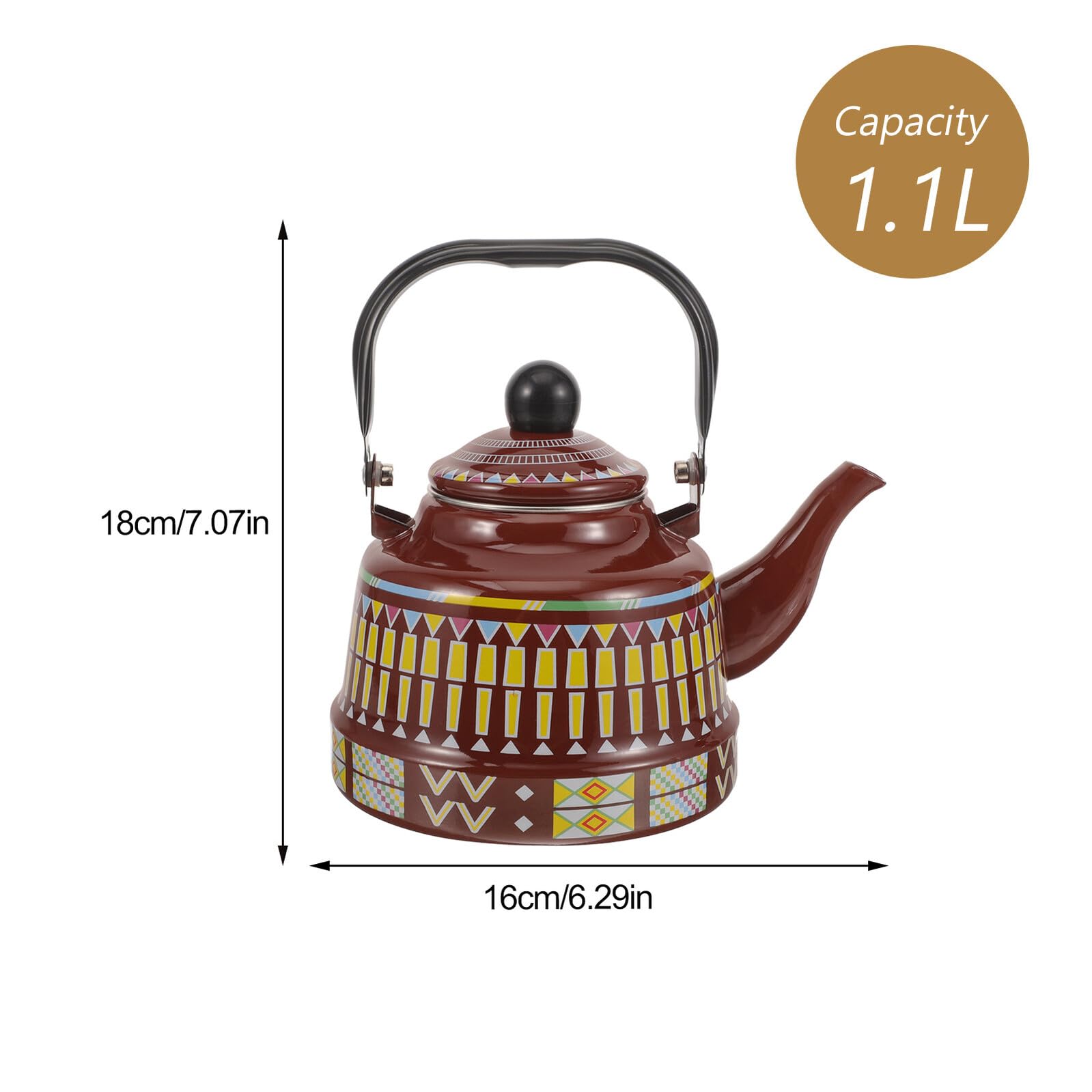 Homoyoyo Hervidor de Agua Vintage 1,7 Litros Esmaltado Tetera para Estufa Asa Tetera para Cocina Uso Diario Camping y Hogar Diseño Geométrico Marrón