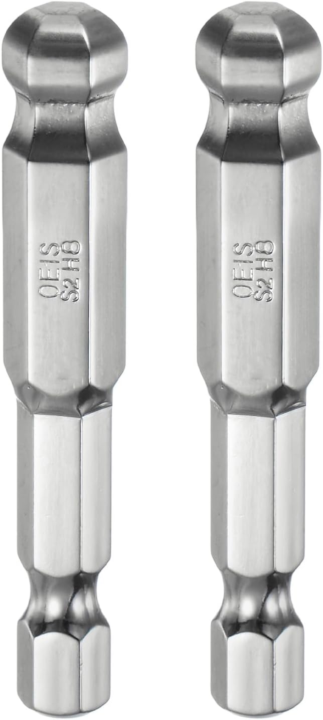 2pcs Ball End Hex Screwdriver Bit Set 8mm (H8.0) Size 1/4" Hex Shank 50mm (2") Long Magnetic Ball Head Bits S2 Steel Metric Screw Driver Bit