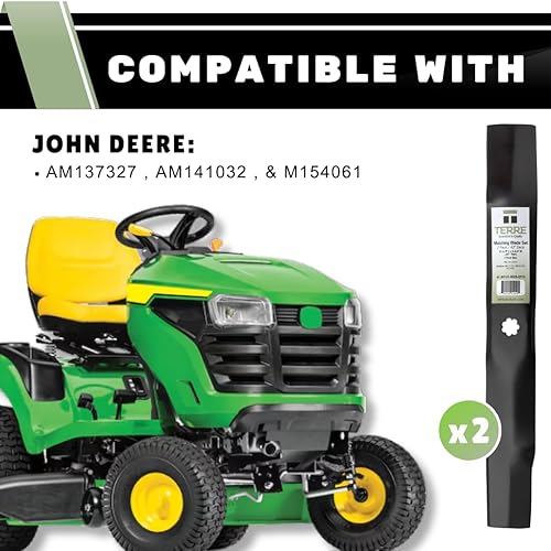 Miniatura 2 de Terre Products, paquete de 2 cuchillas para cortacésped de alta elevación, cubierta de 42 pulgadas, compatible con John Deere x300, D105, D125,
