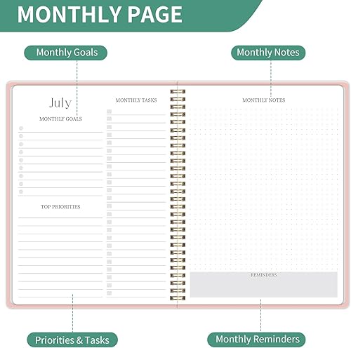 Miniatura 9 de Agenda mensual 2024-2025, calendario con cubierta de PVC flexible para el hogar, la escuela y la oficina, 7 x 9 pulgadas, enero 2024 a diciembre 2025