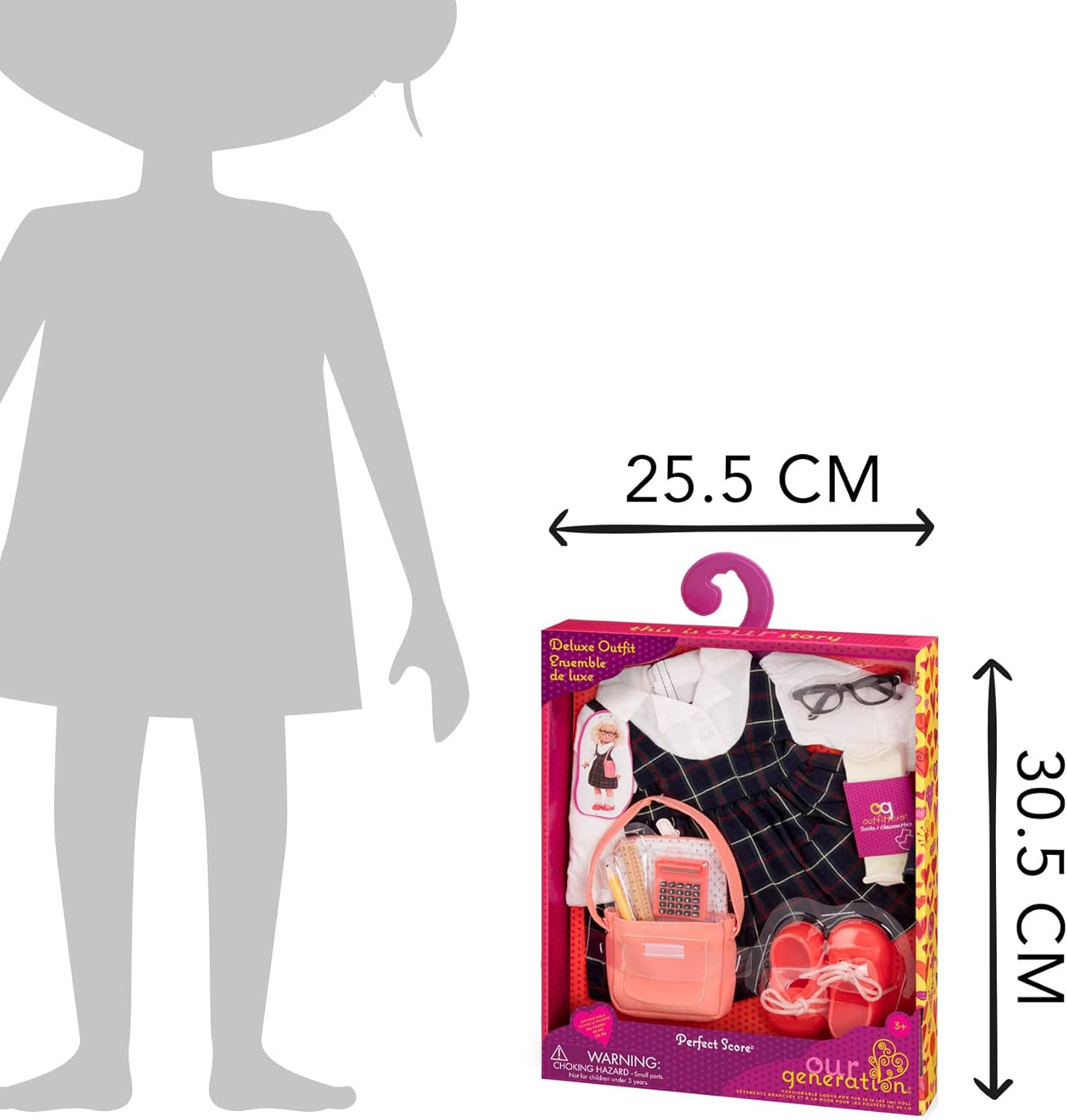 Our Generation - Perfect Score - 18-Inch Doll Clothes - School Uniform - Plaid Dress Outfit - Pretend Play - Toy for Kids 3 Years +