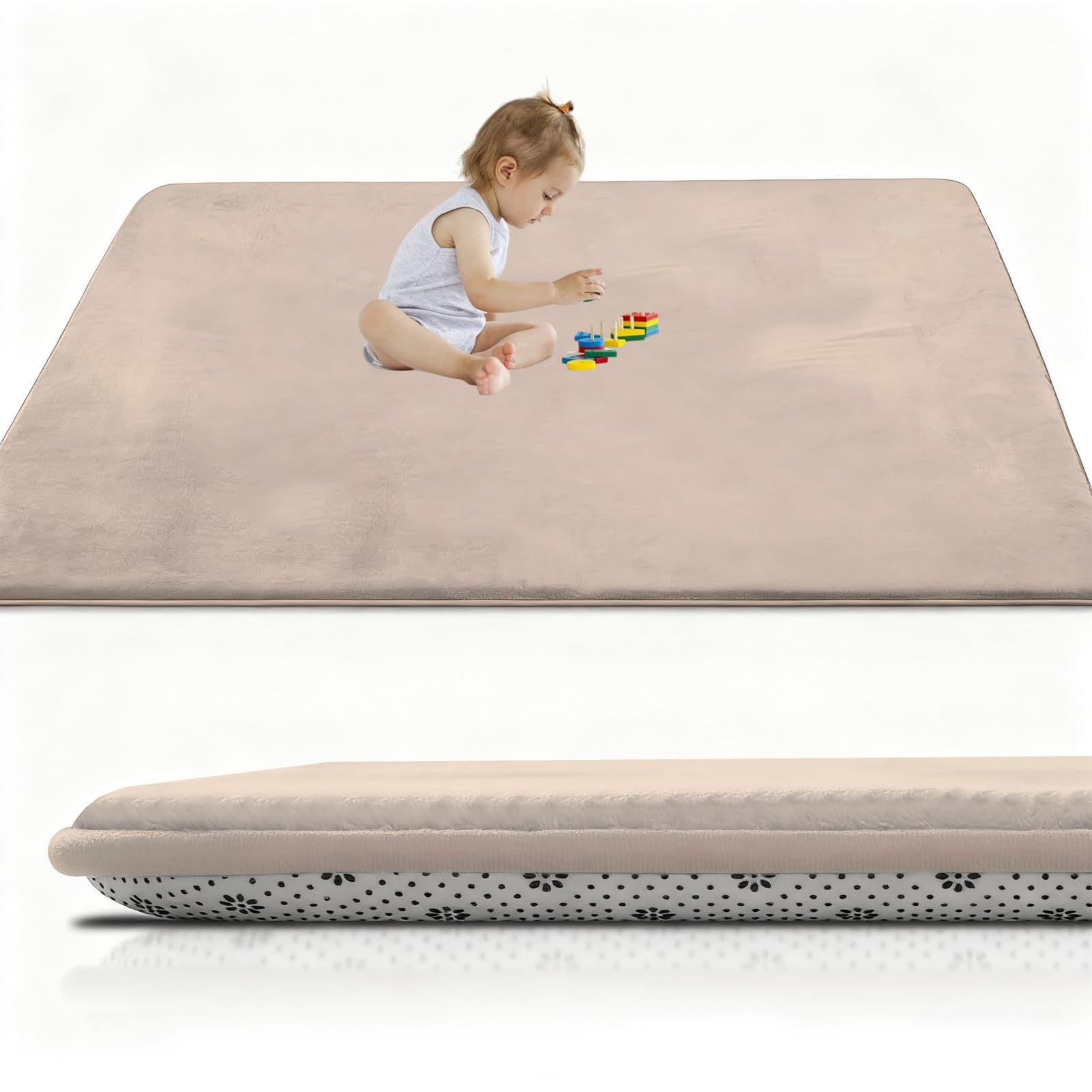 RxueSug Large Kids Crawling Play Mat, 60 x 150 cm Light Brown Foldable Baby Play Mat, Large Thick Foam Playmat Waterproof, 2cm Non-Slip for Children, Toddlers & Babies, Playpen Mat f Outdoor Indoor