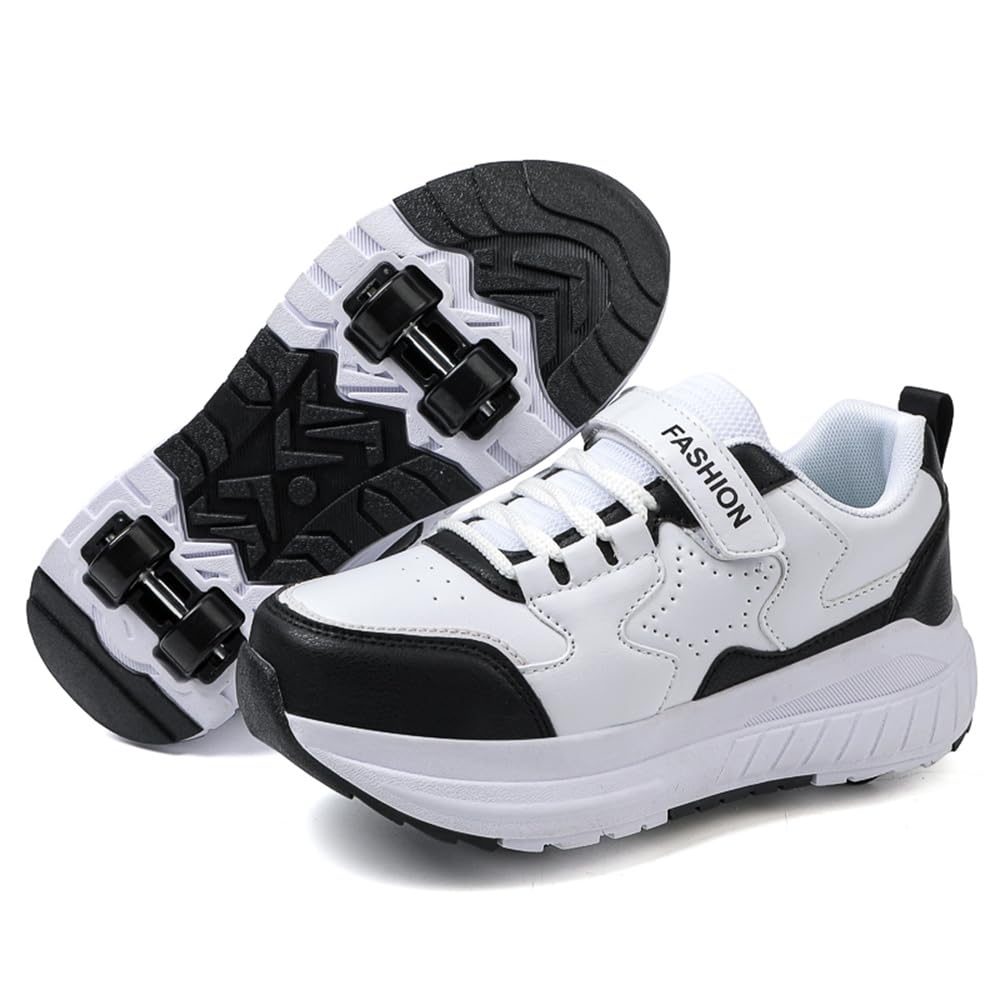 Mateju Kinderrolschaatsschoenen voor jongens en meisjes, skateboarden met 4 wielen, parcourschoenen, uniseks, intrekbare skateschoenen, schoenen voor kinderen, park, sport, wandelen, roze, 37 EU