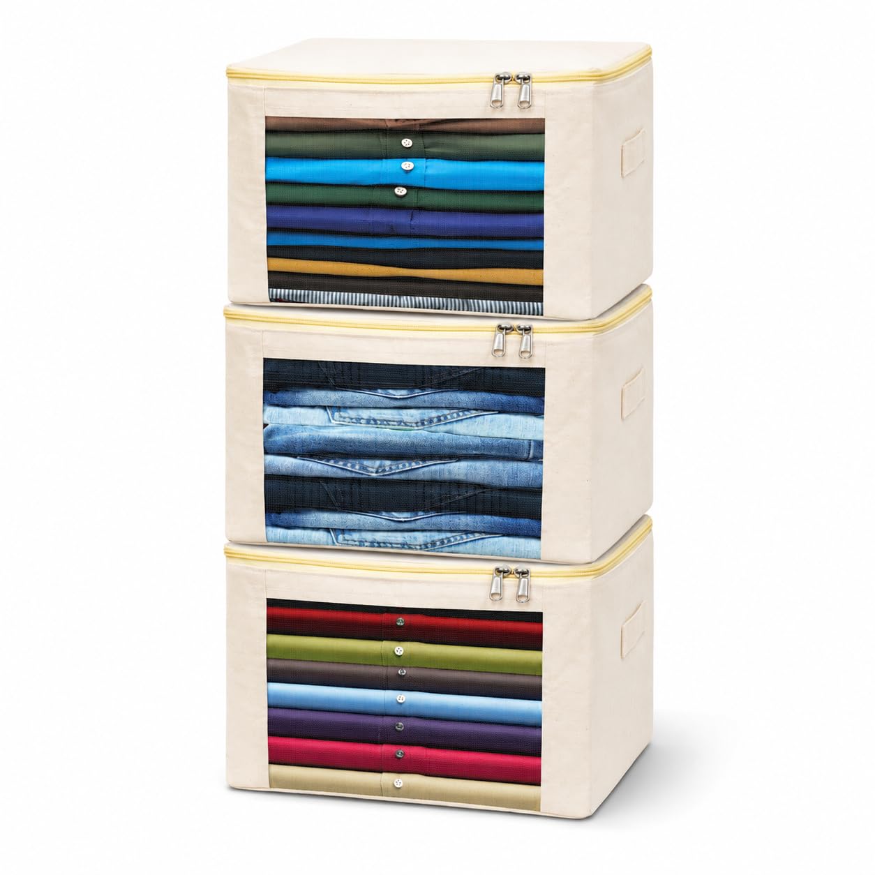 EliteOne Cotton Canvas Shirt Covers/Shirt Organizer for Wardrobe with Zip & Window | Wardrobe Organizer for Shirts, Pants, Jeans, T-Shirts, and Trousers | Cloth Organiser 11 x 16 x 7 Inches, Pack of 3-image-31