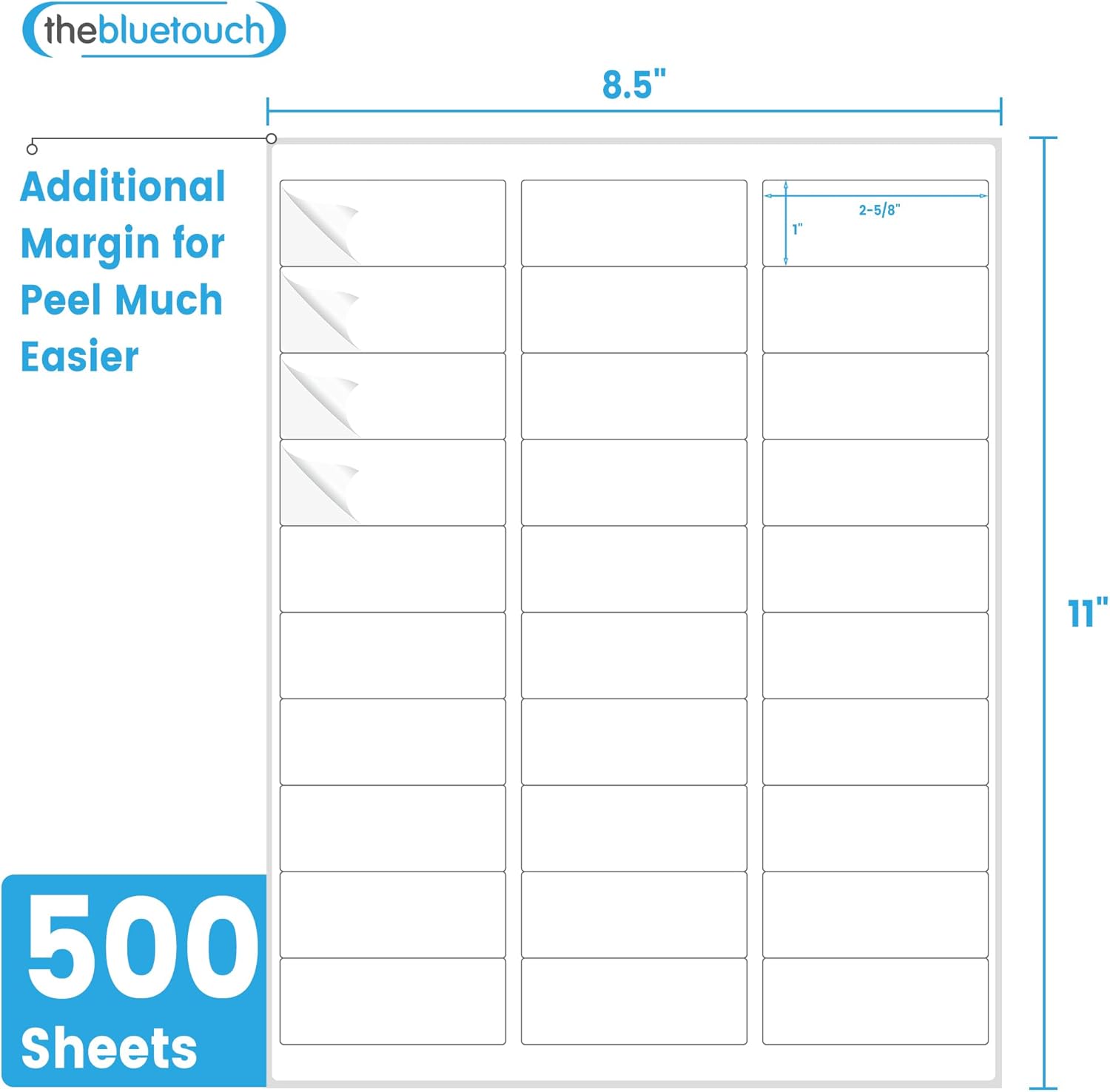 THEBLUETOUCH 1" x 2-5/8" Matte White Printable Labels, 15000 Labels Stickers for Laser/Inkjet Printing - Blank Address Mailing Label - 500 Sheets, 30 Stickers per Sheet