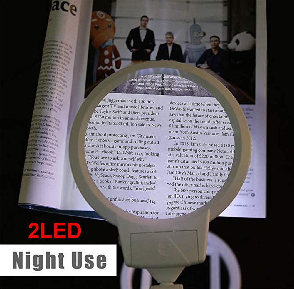 Lupa de Mano 2X 6X - 2 lámparas LED Individuales - Mango Plegable - Lupa para Personas Mayores y niños, Adecuada para Trabajos de precisión, Lectura, mapas, joyería, Soldadura, ins