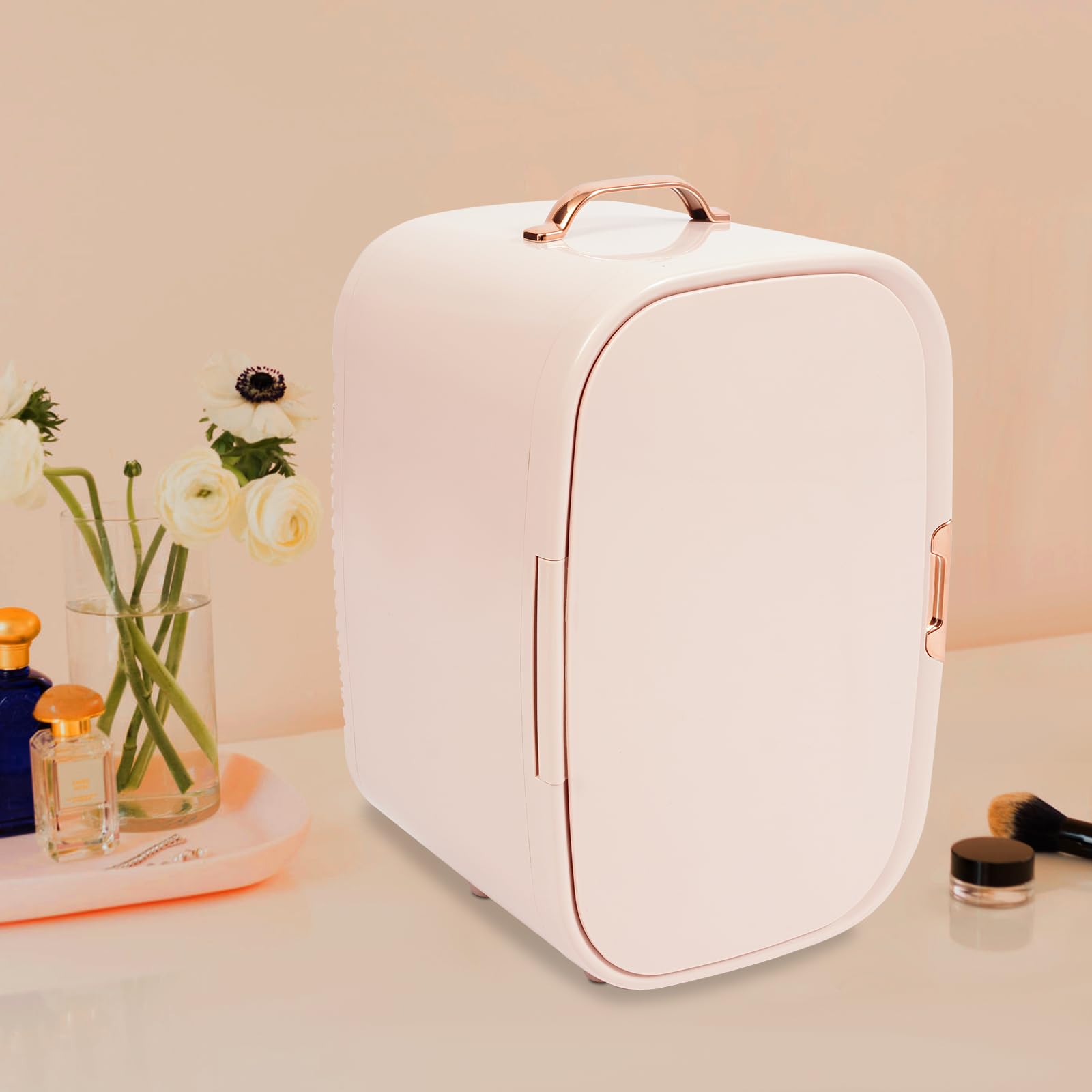 HOLMZCED 12L Portable Beauty Fridge with Handle, Cooler & Warmer Cosmetics Refrigerator Mini Fridge Pink for Makeup Lipstick Comestic Skincare