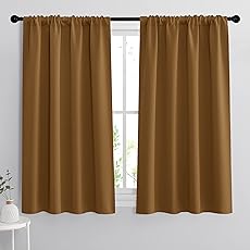 RYB HOME Bathroom Curtains Room Darkening Privacy Small Window Curtains for Bedroom Kitchen Basement RV Camper Portable, Wide 34 inches x Long 45 inches, Gold Brown, 2 Panels
