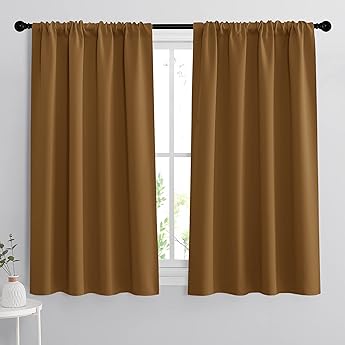 RYB HOME Bathroom Curtains Room Darkening Privacy Small Window Curtains for Bedroom Kitchen Basement RV Camper Portable, Wide 34 inches x Long 45 inches, Gold Brown, 2 Panels
