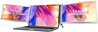 Monitor portátil triplo de 14 polegadas para extensor de tela portátil, Extensor de monitor duplo giratório com suporte retrátil, Extensor de monitor portátil FHD 1080P IPS Display