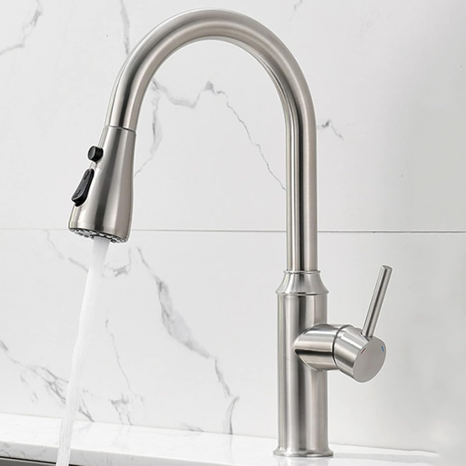 Robinet de cuisine extractible en nickel brossé avec mitigeur eau chaude et froide