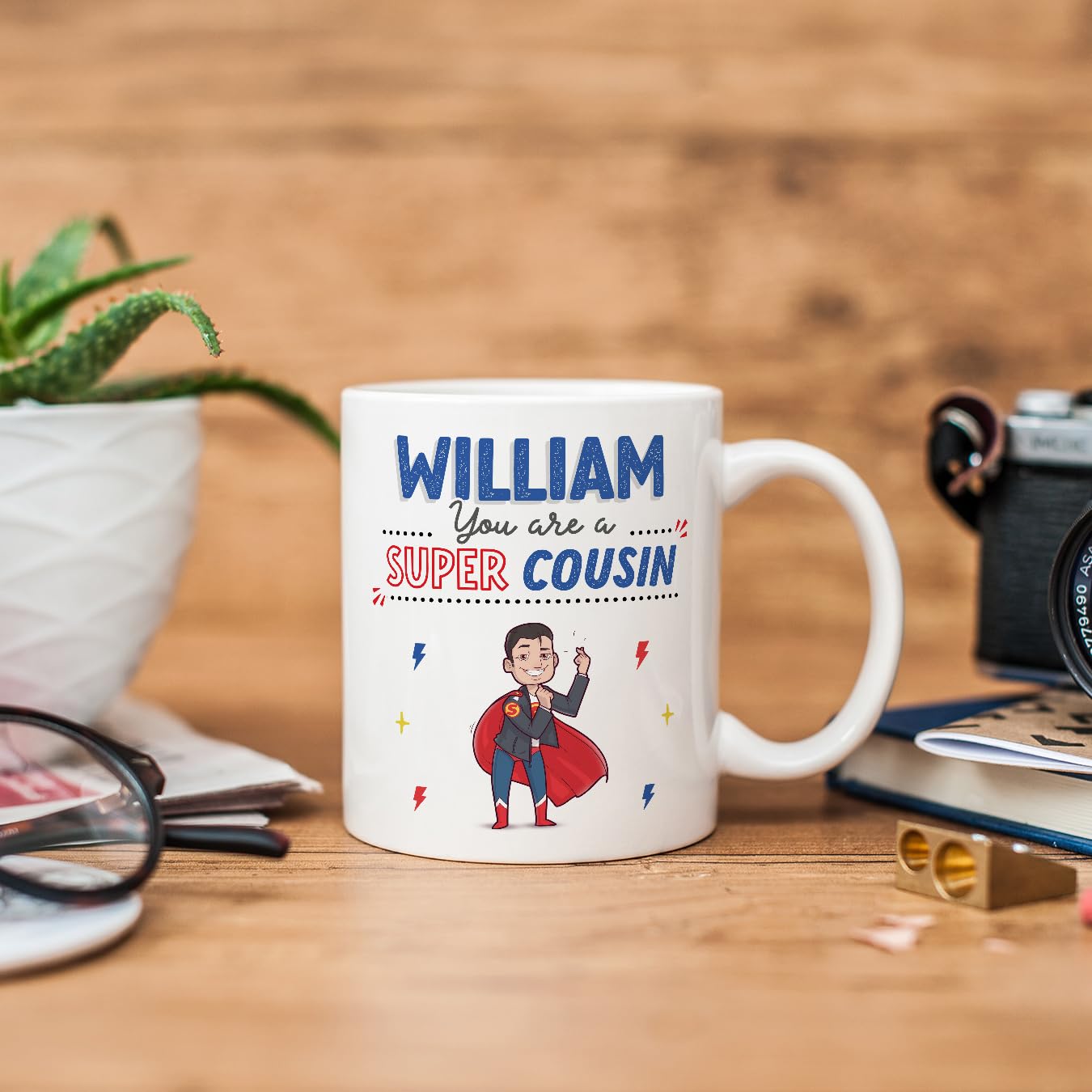 MUGFFINS Personalised Mug for Cousin - in English - You are Super! - Funny Custom Gift - Ceramic 11oz Mug - Image 4