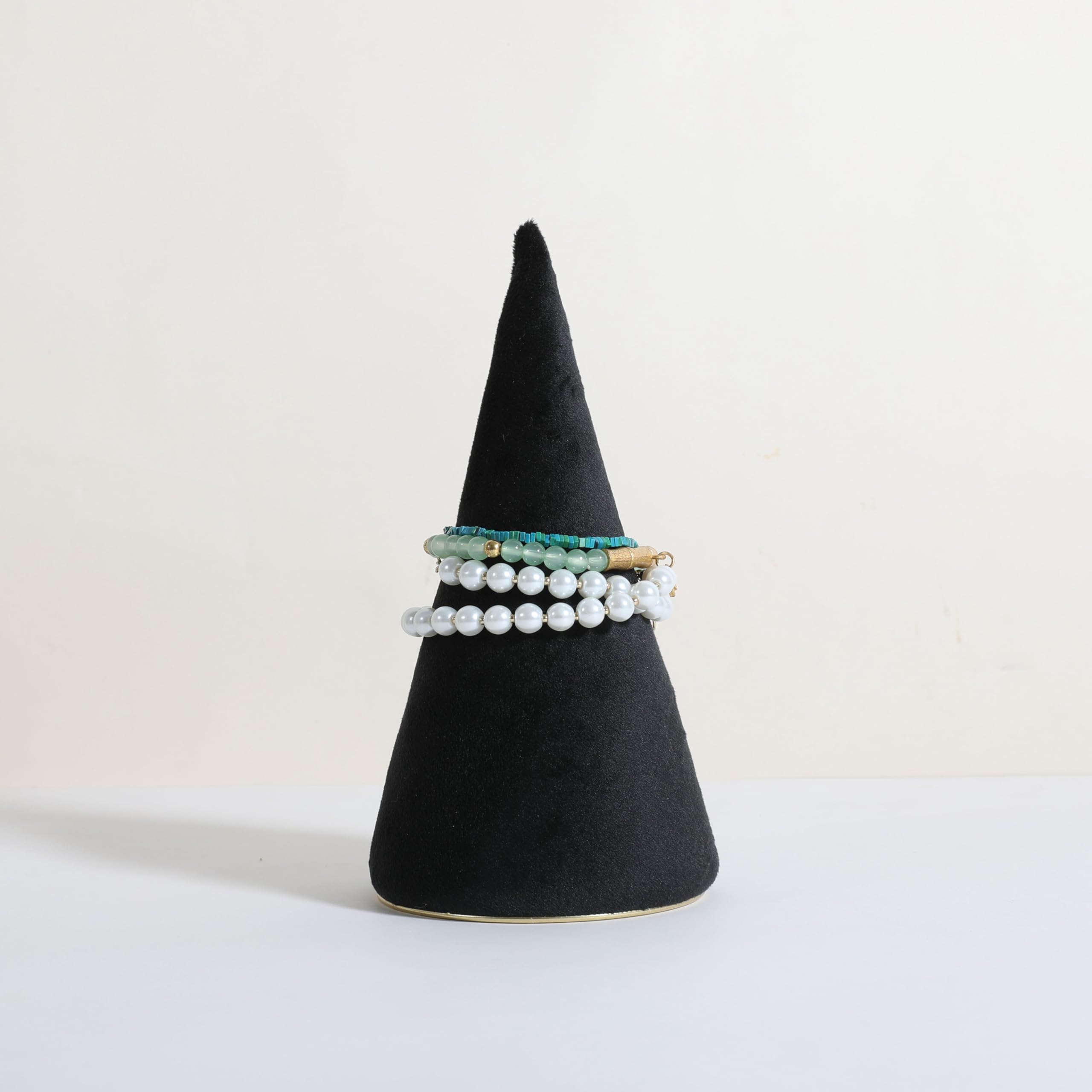 GemeShou Velvet bracelet display stand for selling, black jewelry bangle holder with golden base, felt bracelet storage organizer for nightstand home decor【Bracelet holder-black】