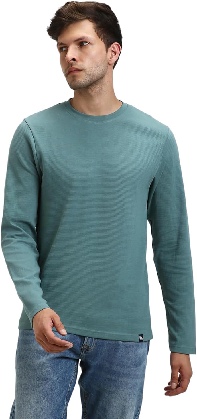 Dennis LingoMen's Cotton Black Stripes Regular Fit Button-Down Full Sleeve Crew Tshirt