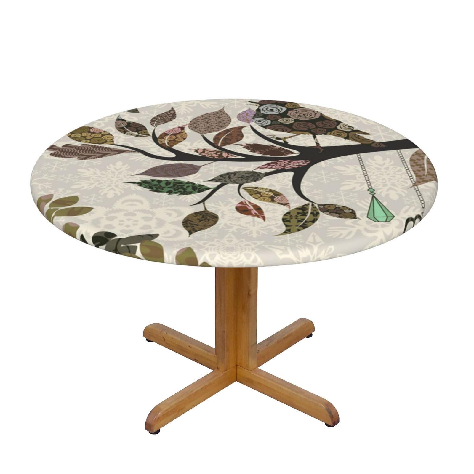 ESNAIUVCD birds on branches print Waterproof Round Tablecloth,Outdoor Table Cloth with Elastic Edged, Elastic Tablecloth Wipeable, Garden Table Cloth Suitable for sizes 90cm-140cm