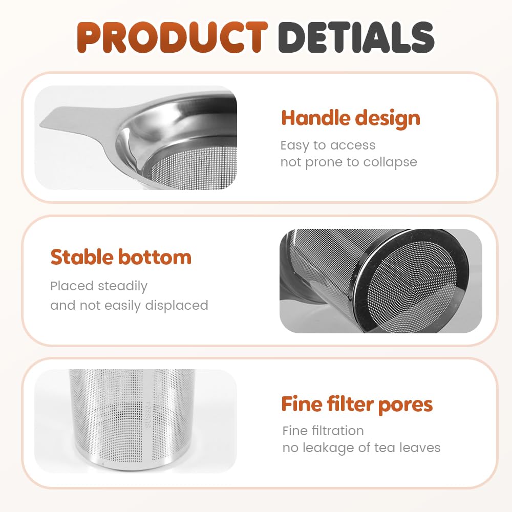 Stainless Steel Tea Infuser Strainers, 2025 New Tea Strainers & Filters for Loose Tea with Heat Proof Handles, Extra Fine Mesh Strainer Cups to Steep Loose Leaf Tea and Coffee (PC): 1