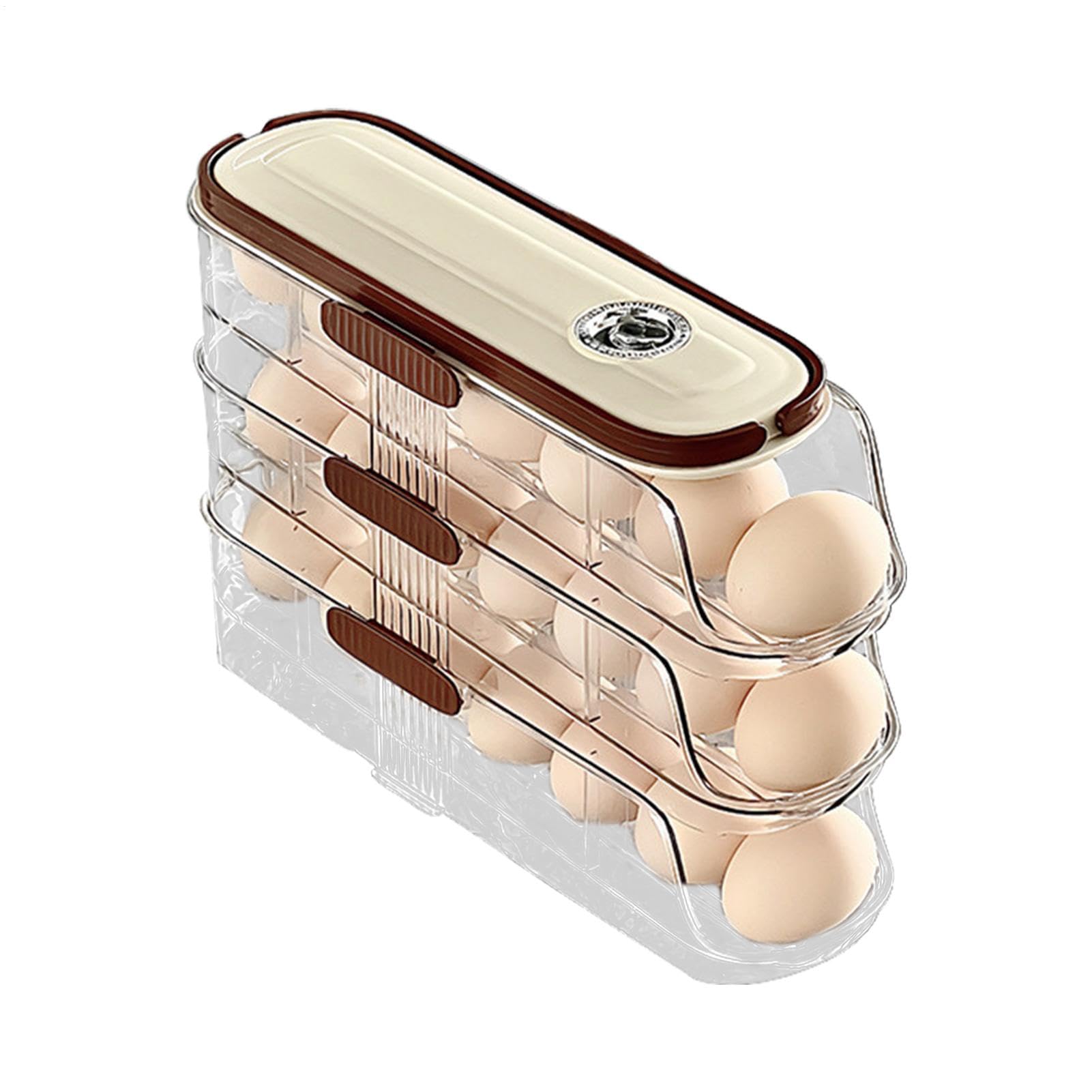 Dispensador de huevos apilable, caja de almacenamiento de huevos | Soporte automático para huevos de nevera con ruedas,Dispensador automático de huevos con tapa enrollable, para organización y almacen
