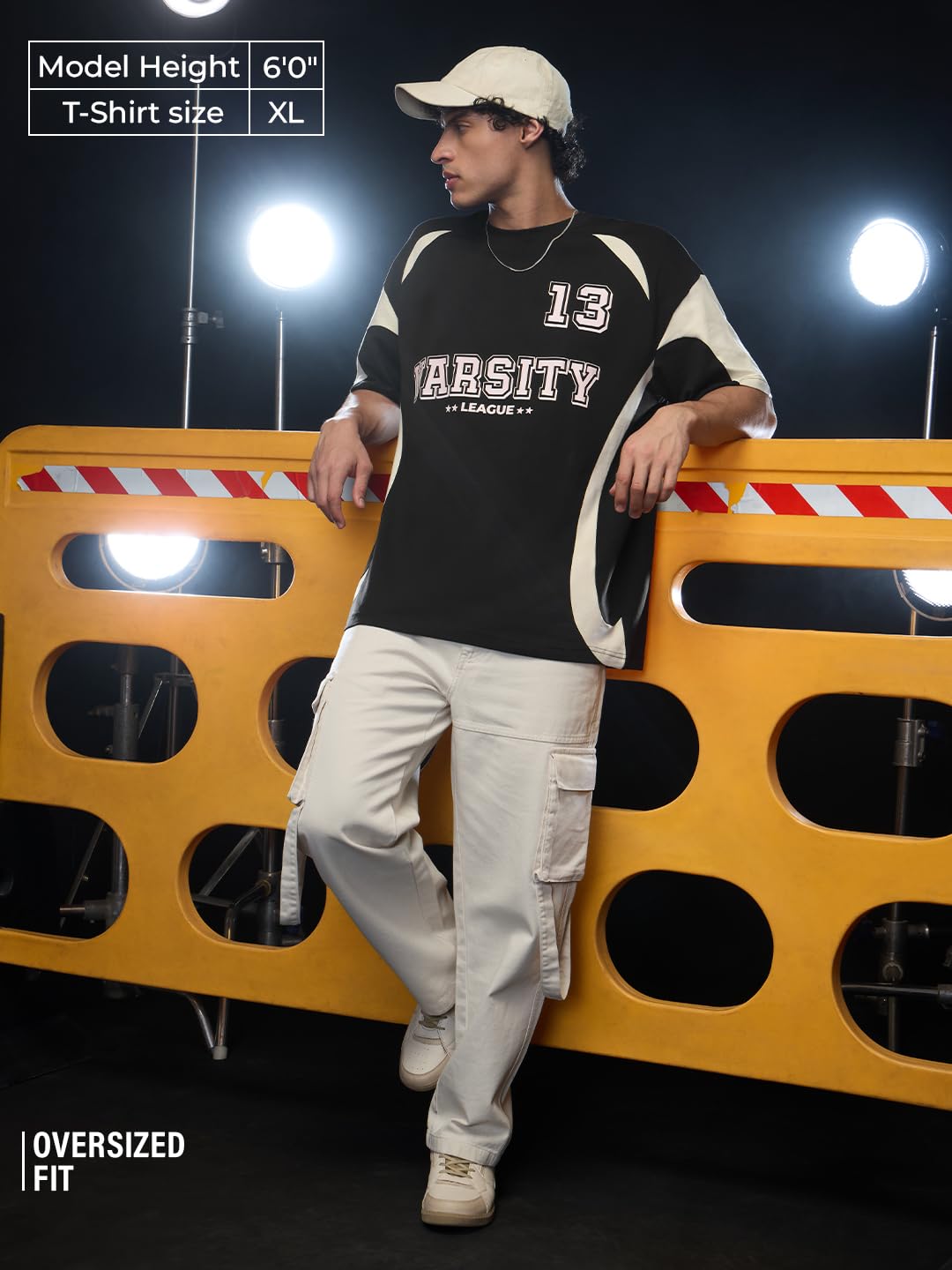 The Souled Store Maglietta Colourblock: Varsity League Uomo e Ragazzo Maniche Corte Girocollo Nero Stampa Grafica Cotone Oversize T-shirt
