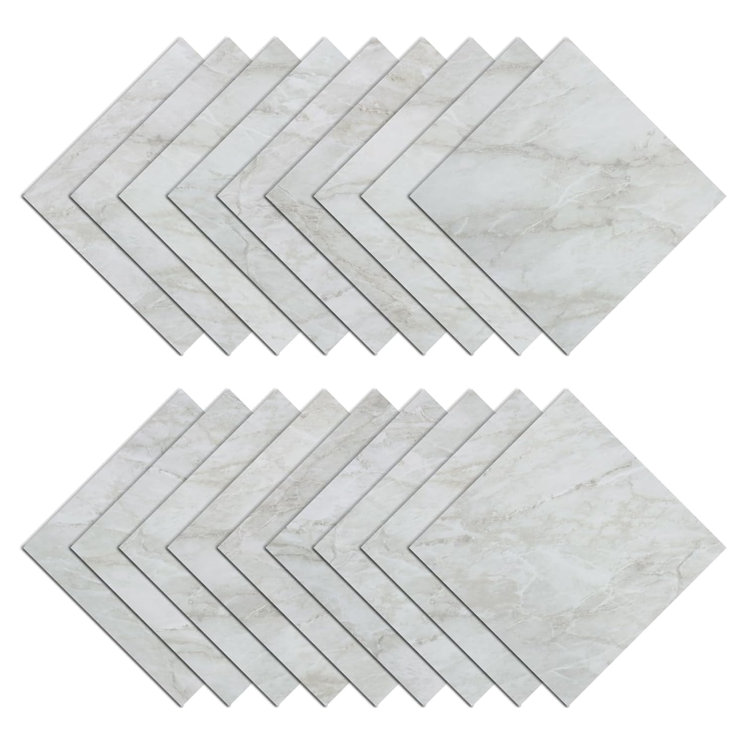 Wallercity Shiny White/Gray Peel and Stick Floor Tiles 18-Pack Self Adhesive Waterproof Vinyl Flooring Planks for Kitchen Bathroom Bedrooms 12x12 Inch Stick on Floor Tiles Linoleum Flooring Sheets