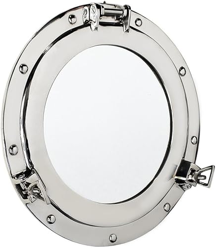 Miniatura 5 de Nagina International Ventana náutica de buey de buey de buey con revestimiento de aluminio plateado de alta calidad, espejo de decoración de pared