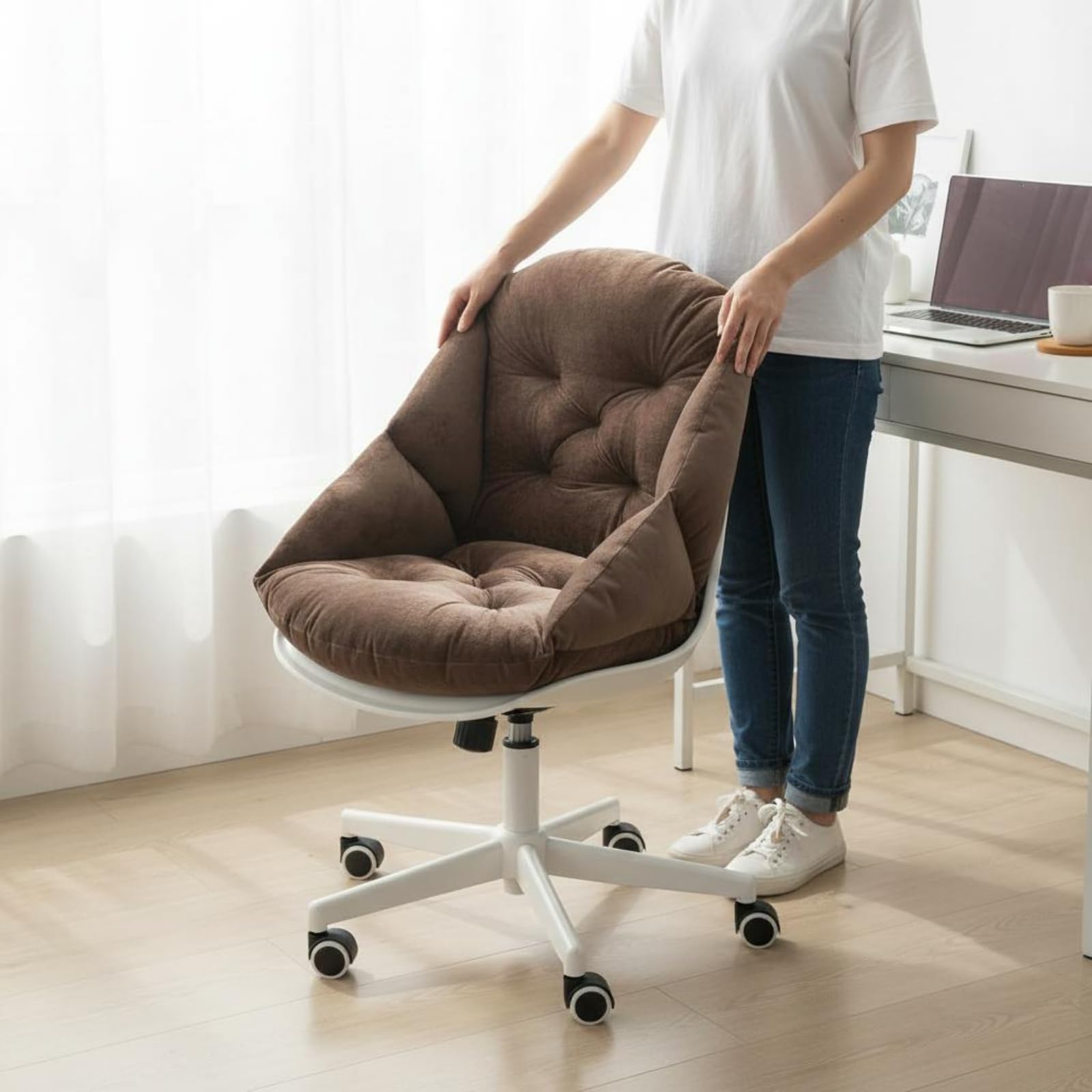 Cojín Silla Respaldo Transpirable Cojín Silla Antideslizante Uso en para Todo el Año Accesorio Asiento para Estudiantes, Rosa Claro, 55 45cm【Cinco Agujeros】