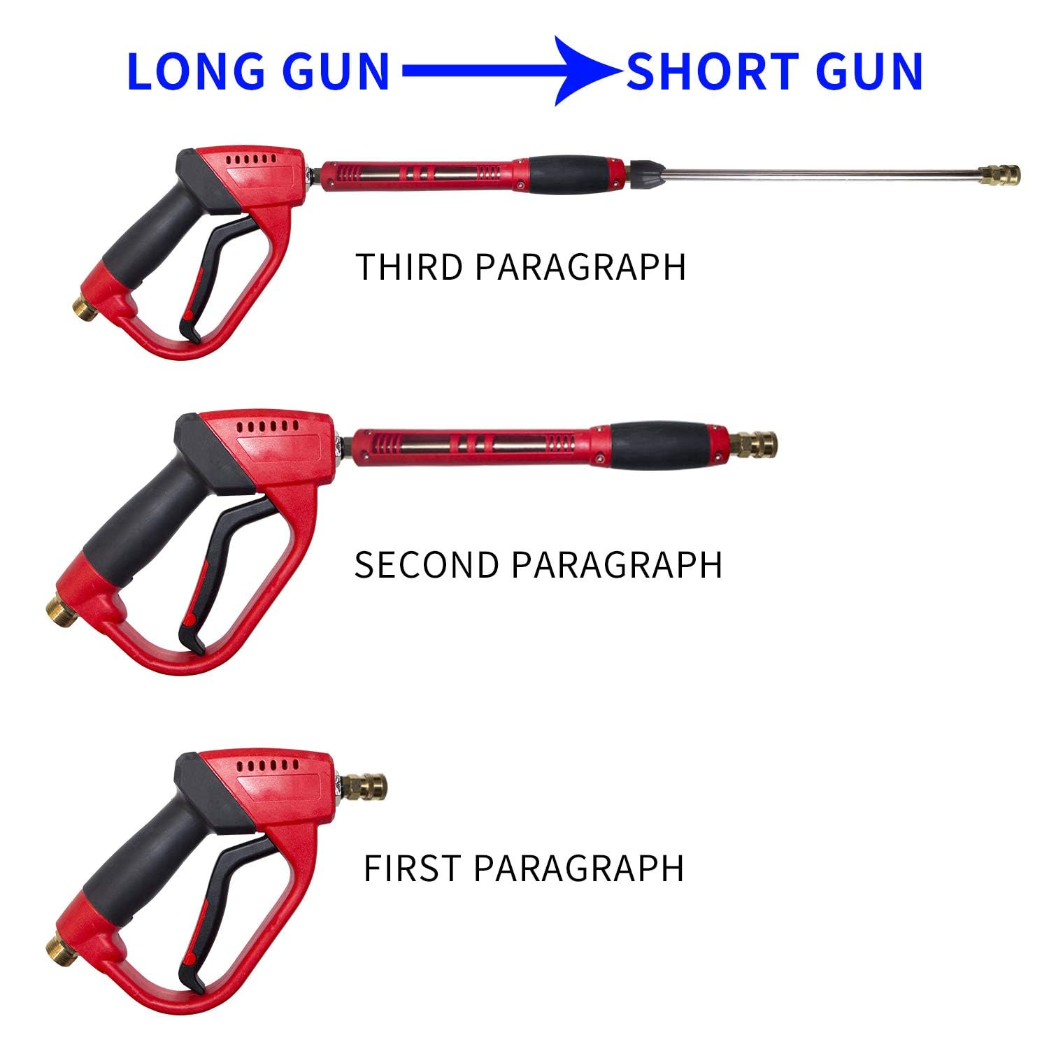 Hourleey Pistola de lavado de alta presión, pistola de lavado de energía roja con extensión de varita de repuesto, 5 puntas de boquilla, M22 de 14 mm a M22 de 15 mm, conector rápido M22 de 14 mm a