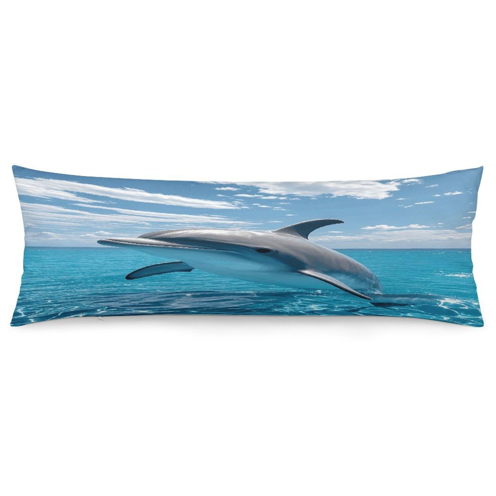 Ocean Dolphin Looking at You Pillowcase Decorative Body Pillow Cover Soft Full Long Pillow Case Breathable Large Body Pillowcase Cute Cozy Pillow Sham for Bed Couch Sofa 18.9 X 53 Inch