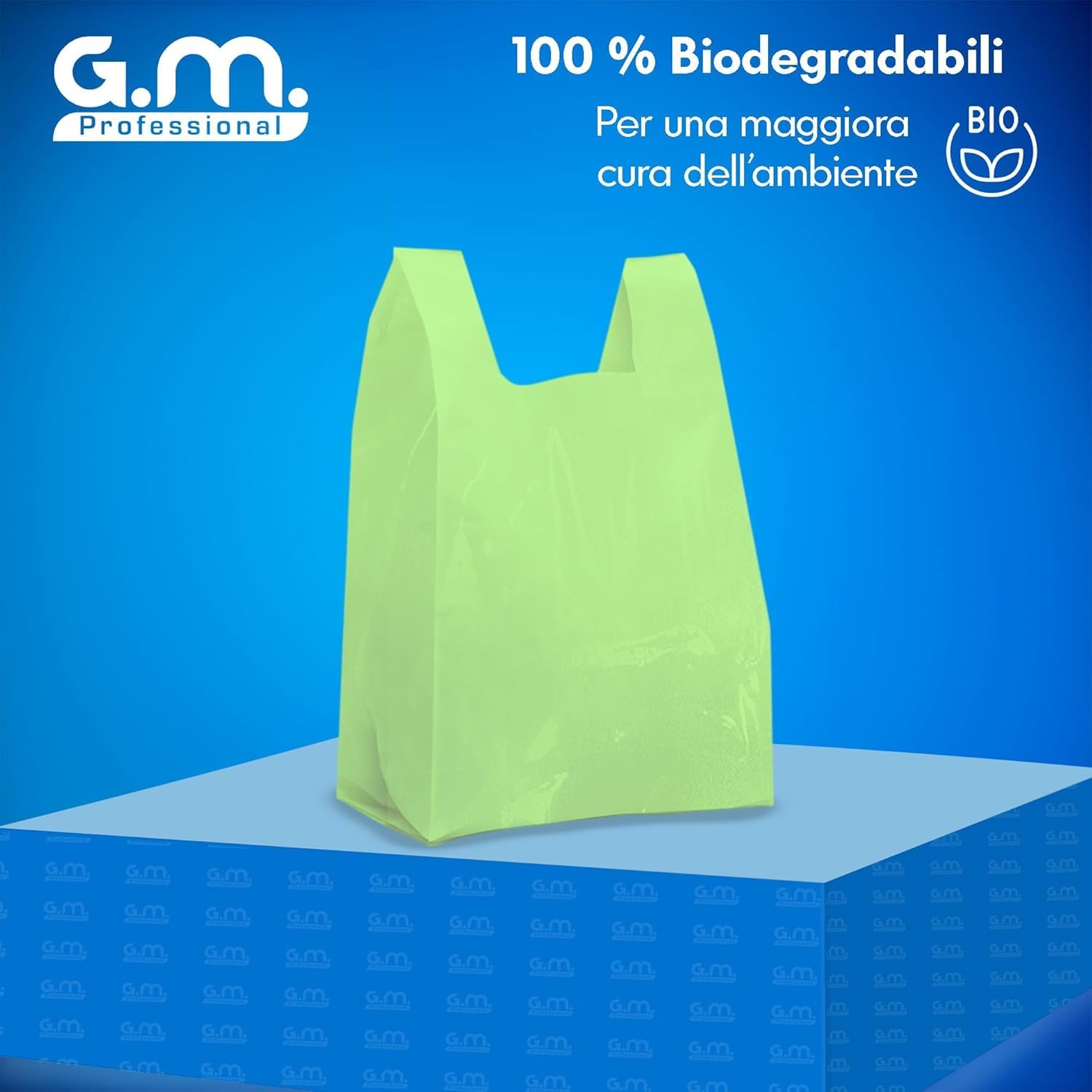 GM – 480 Buste Shopper Bio Verdi 22×50 cm con Manico, 12 Rotoli Compostabili Resistenti per Ortofrutta, Spesa e Raccolta Umido, Sacchetti Idonei al Contatto Alimentare