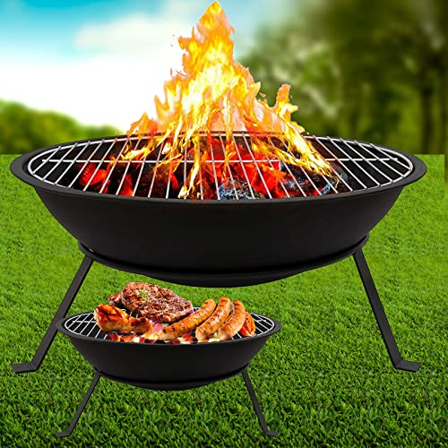 Fire Bowl with BBQ Grill Steel Fire Pit Camping Fire Pit Bowl for