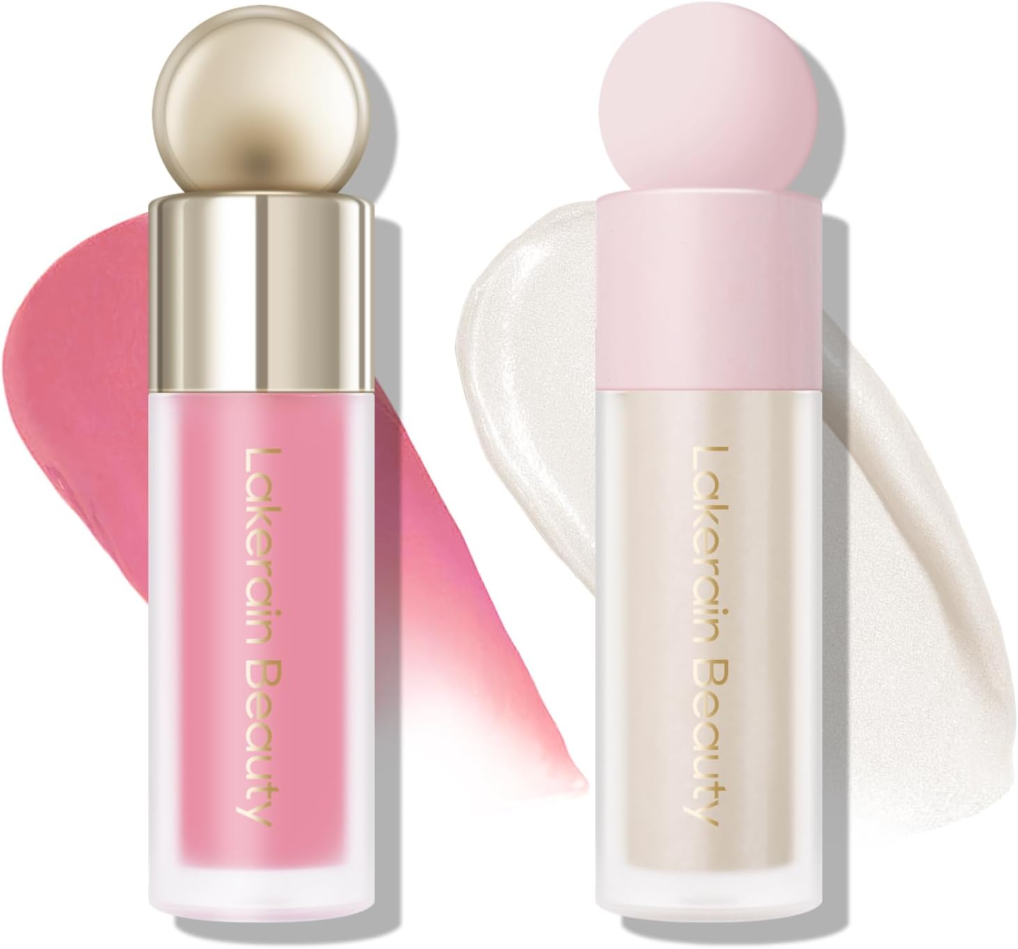2 Colors Liquid Blush Highlighter Set, Matte Blush and Natural Glow Liquid Illuminator, Buildable Glowing Cheek Makeup, Lightweight Blendable, Cool Pink + Champagne