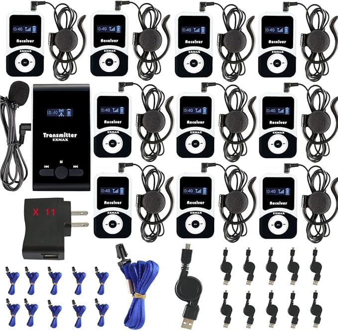 ATG-100T 195MHz Wireless Tour Guide System Simultaneous Interpreting System for Travel Team,Church,Simultaneous Interpreting,Conference,Coaching and Teaching(1 Transmitter 10 Receivers)