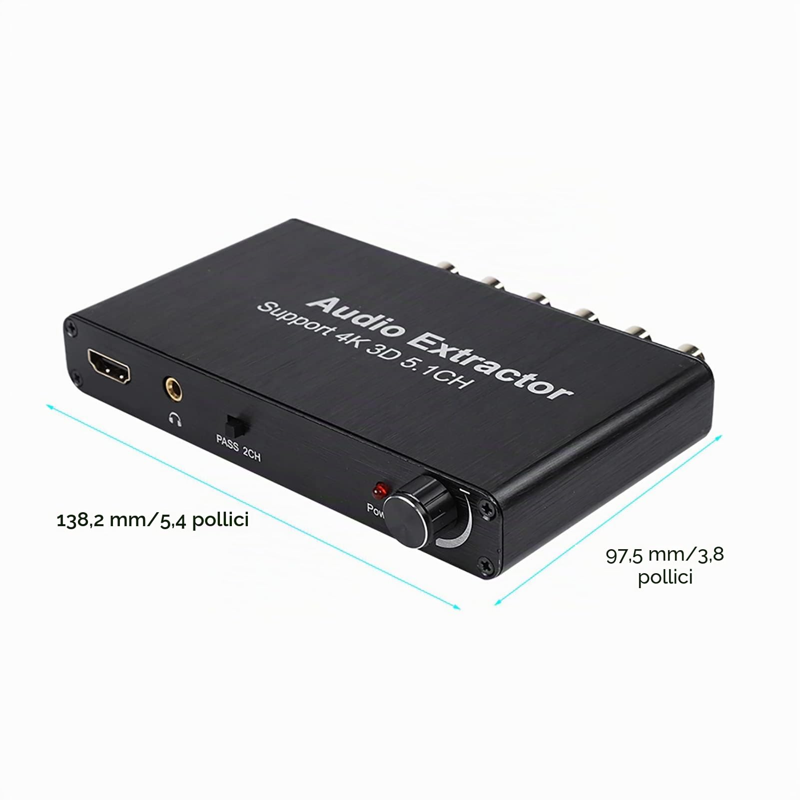 Buachois Estrattore Audio Decodificatore Audio 4K 3D a 5.1 Canali Convertitore HDMI con Uscite CEN SL SR FL FR per Home Cinema TV Box Consolle, Dispositivo Conforme UE per Audio Premium