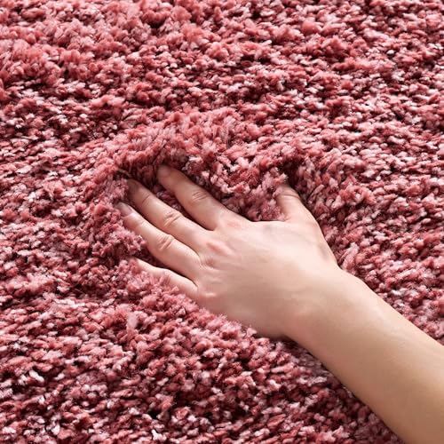 Image of Shaggy Polyester Microfiber Round Rug Carpet for Living Room | Ultra Soft Fluffy Plush Area Rug | Anti-Skid Non-Slip Backing | Washable Carpet for Bedroom- (2x2 feet, Ring Rose, Round)