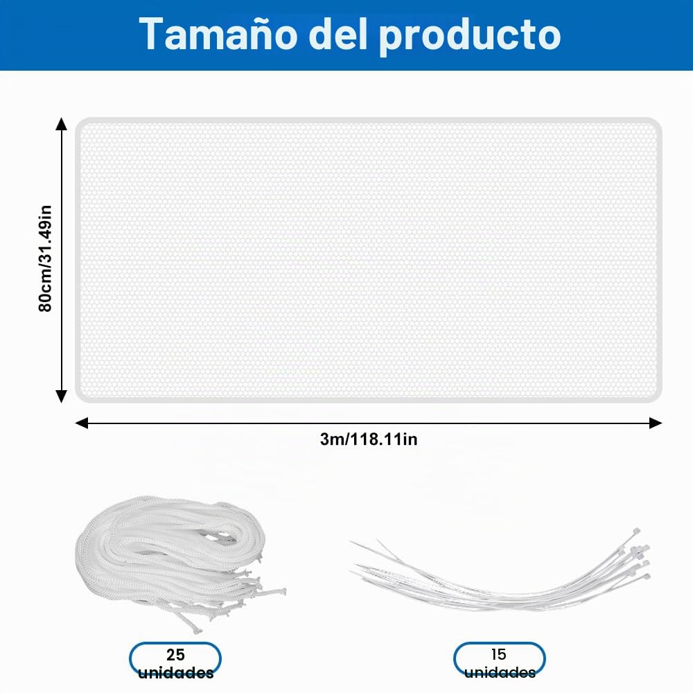 Malla De Seguridad para Escaleras 80cm x 3m Red de Seguridad para Niños, Red de Seguridad Infantil, Malla Protectora Balcon, Red Seguridad para Niños, Red de Seguridad para Balcones, Blanco