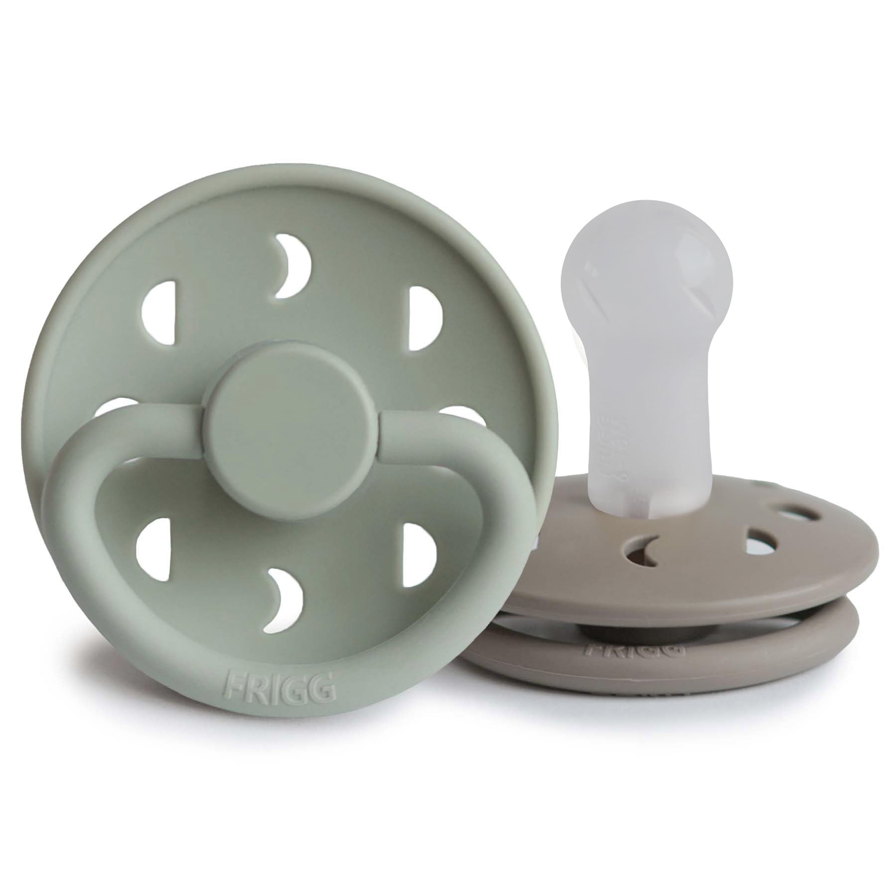 FRIGG Moon SilkySoft Silicone Baby Pacifier | Made in Denmark | BPA-Free (Sage/Portobello, 6-18 Months)