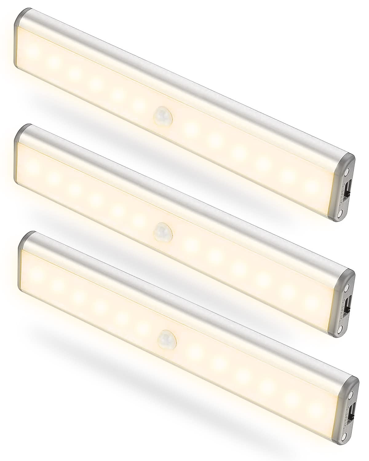 Tuare Warm White Motion Sensor Light Indoor, 12 Leds 120Lm Bright Closet Light, Usb Rechargeable Battery Powered Wardrobe 3 Modes Auto On/Off Led Strip Magnet Under Cupboard