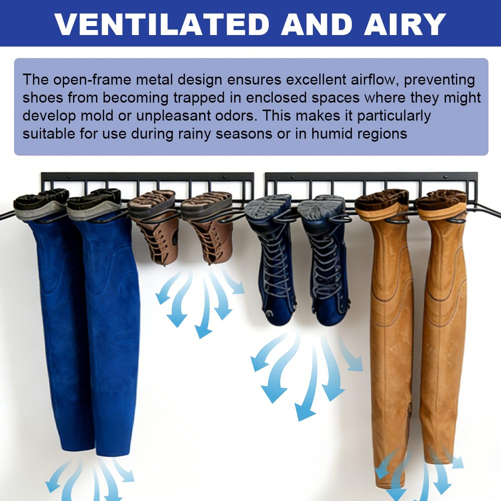 Tensor de botas para colgar en la pared, soporte para botas y zapateros, de metal negro, inoxidable, para 4 pares de almacenamiento de botas al aire libre, pasillo, terraza